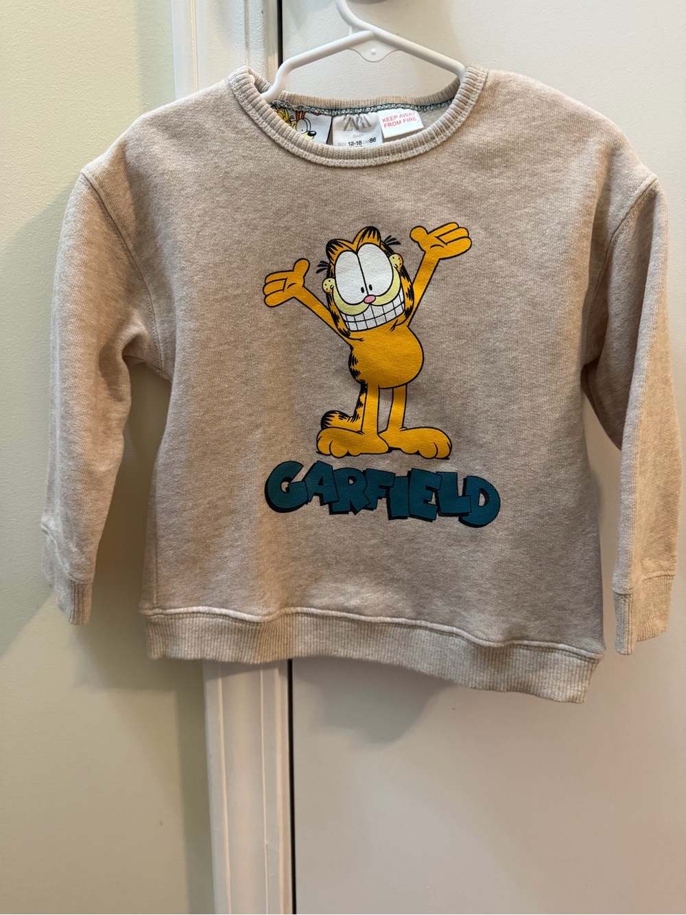 Zara Beige Kids Sweatshirt with Yellow Garfield Graphic
